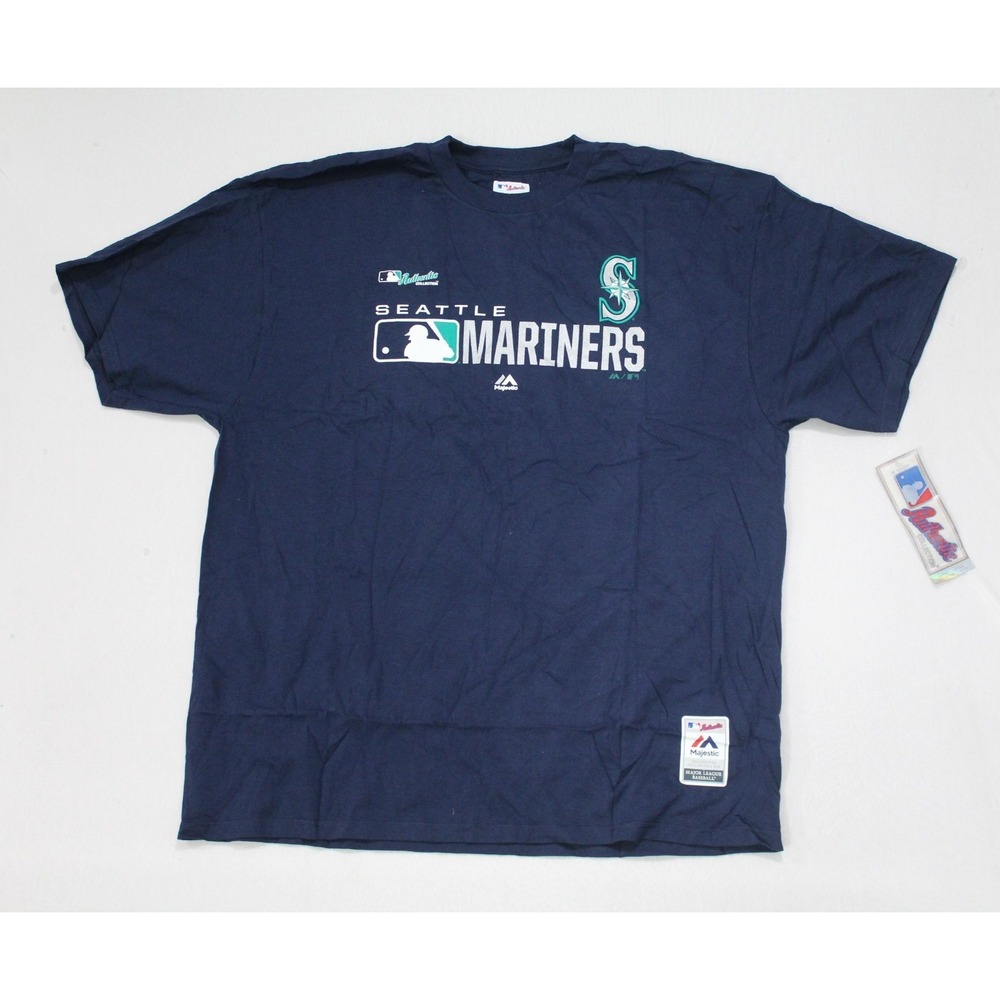 Majestic Men Blue Shirt Seattle Mariners Authentic MLB Short Sleeve Size XXL
